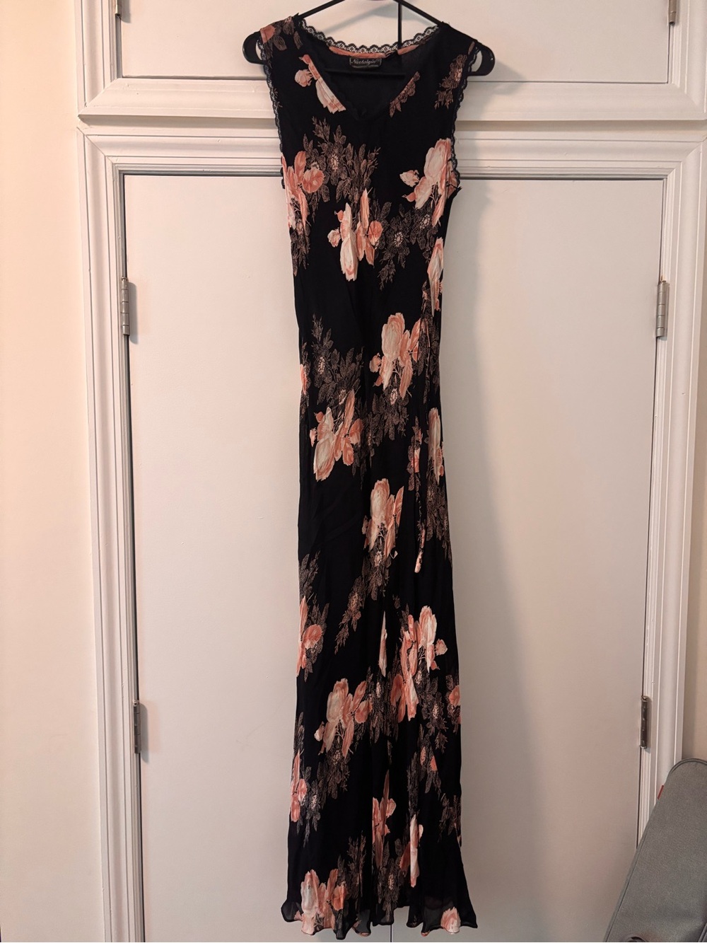Vintage black maxi dress with floral print